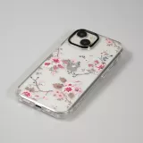 iPhone 14 Case Hülle - Straffes Gummi Silikon mit verstärkten Ecken blühende Kirschblüte - Transparent