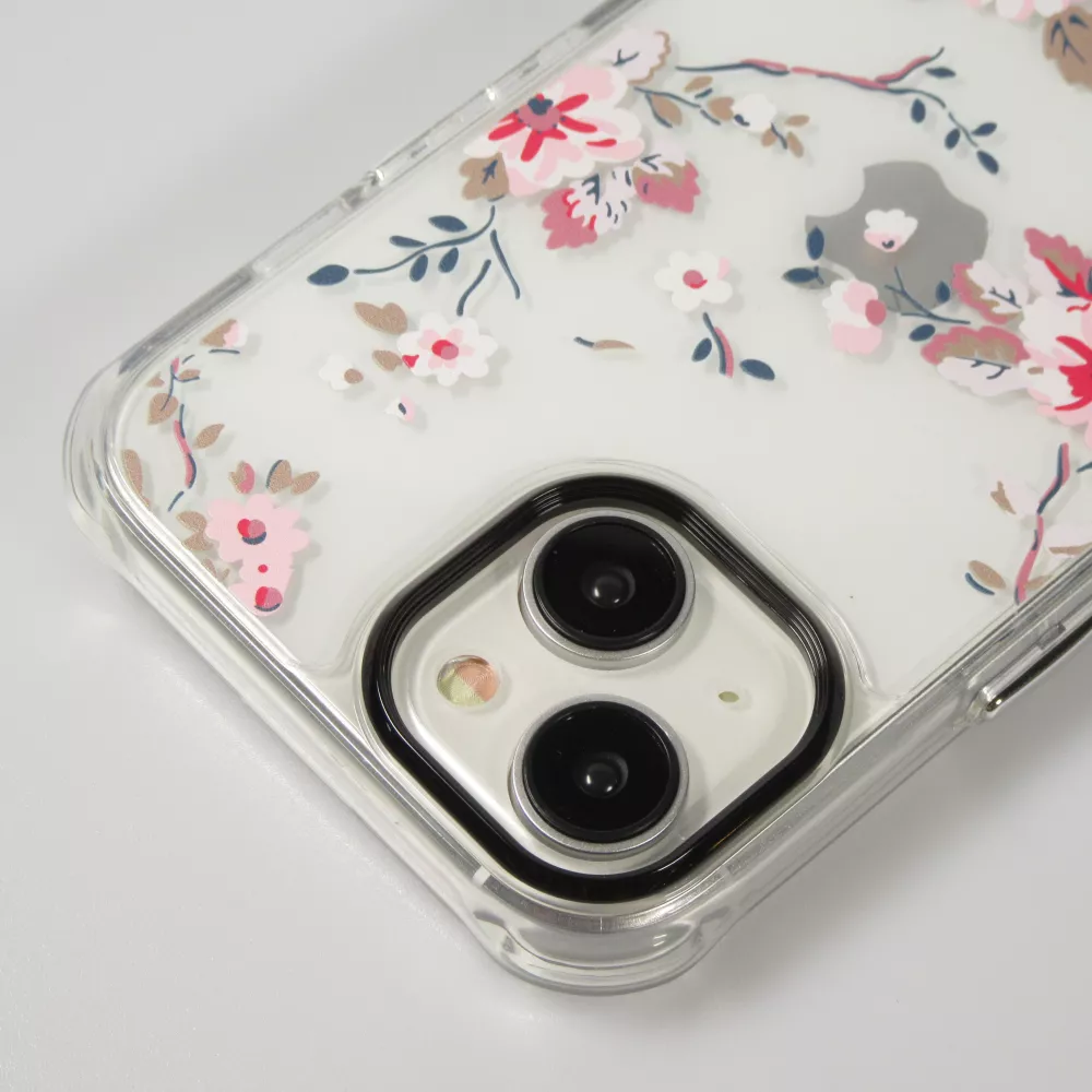 iPhone 14 Case Hülle - Straffes Gummi Silikon mit verstärkten Ecken blühende Kirschblüte - Transparent