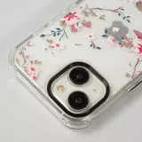 iPhone 14 Case Hülle - Straffes Gummi Silikon mit verstärkten Ecken blühende Kirschblüte - Transparent