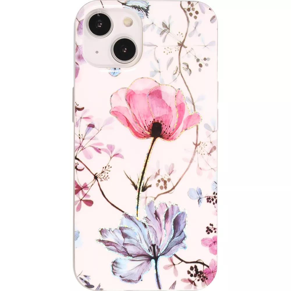 iPhone 15 Case Hülle - Silikon Gel blütende Rose - Weiss