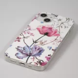 iPhone 15 Case Hülle - Silikon Gel blütende Rose - Weiss