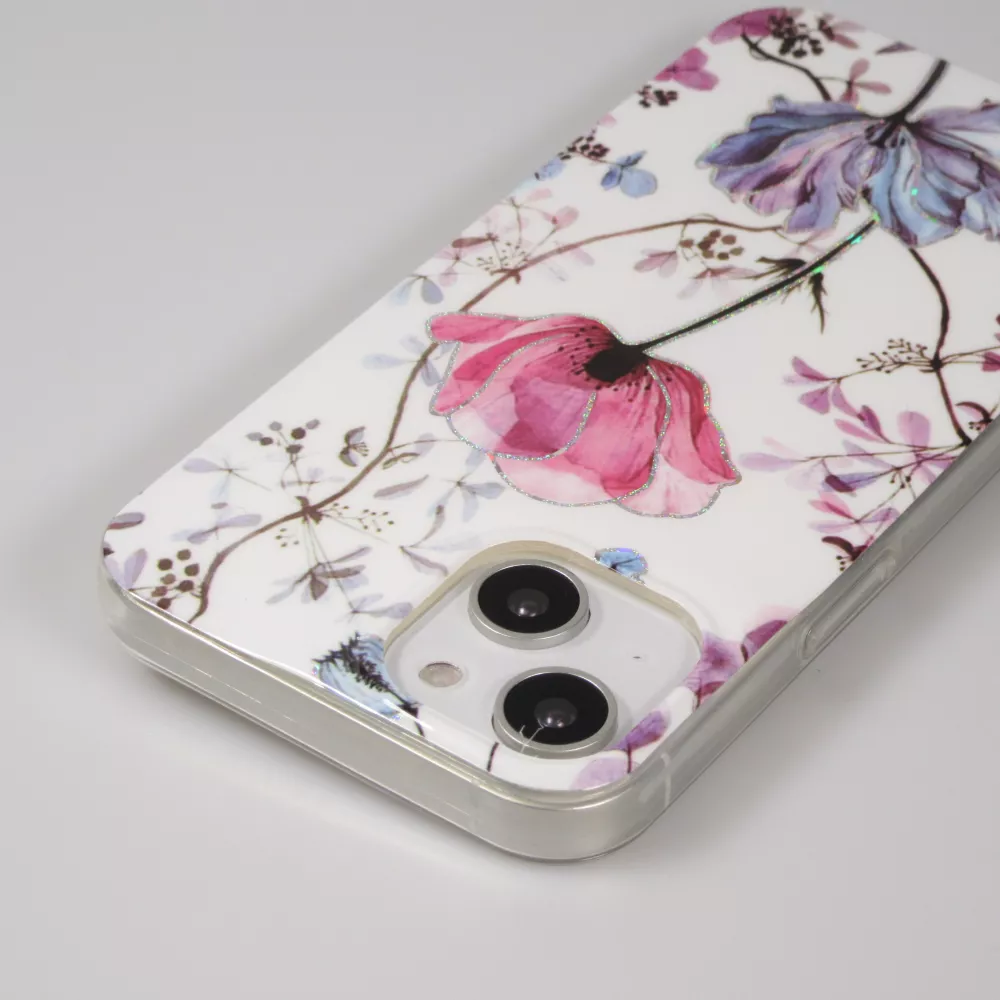 iPhone 15 Case Hülle - Silikon Gel blütende Rose - Weiss