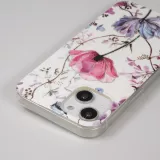 iPhone 15 Case Hülle - Silikon Gel blütende Rose - Weiss