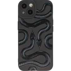 iPhone 14 Case Hülle - Weiches Silikongel mit Kameraschutz - Zwei Schlangen - Schwarz