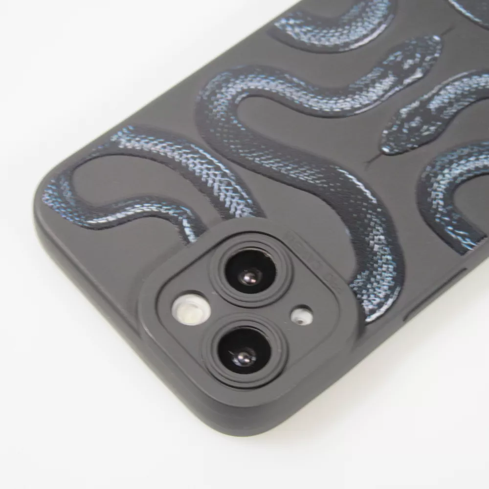 iPhone 14 Case Hülle - Weiches Silikongel mit Kameraschutz - Zwei Schlangen - Schwarz