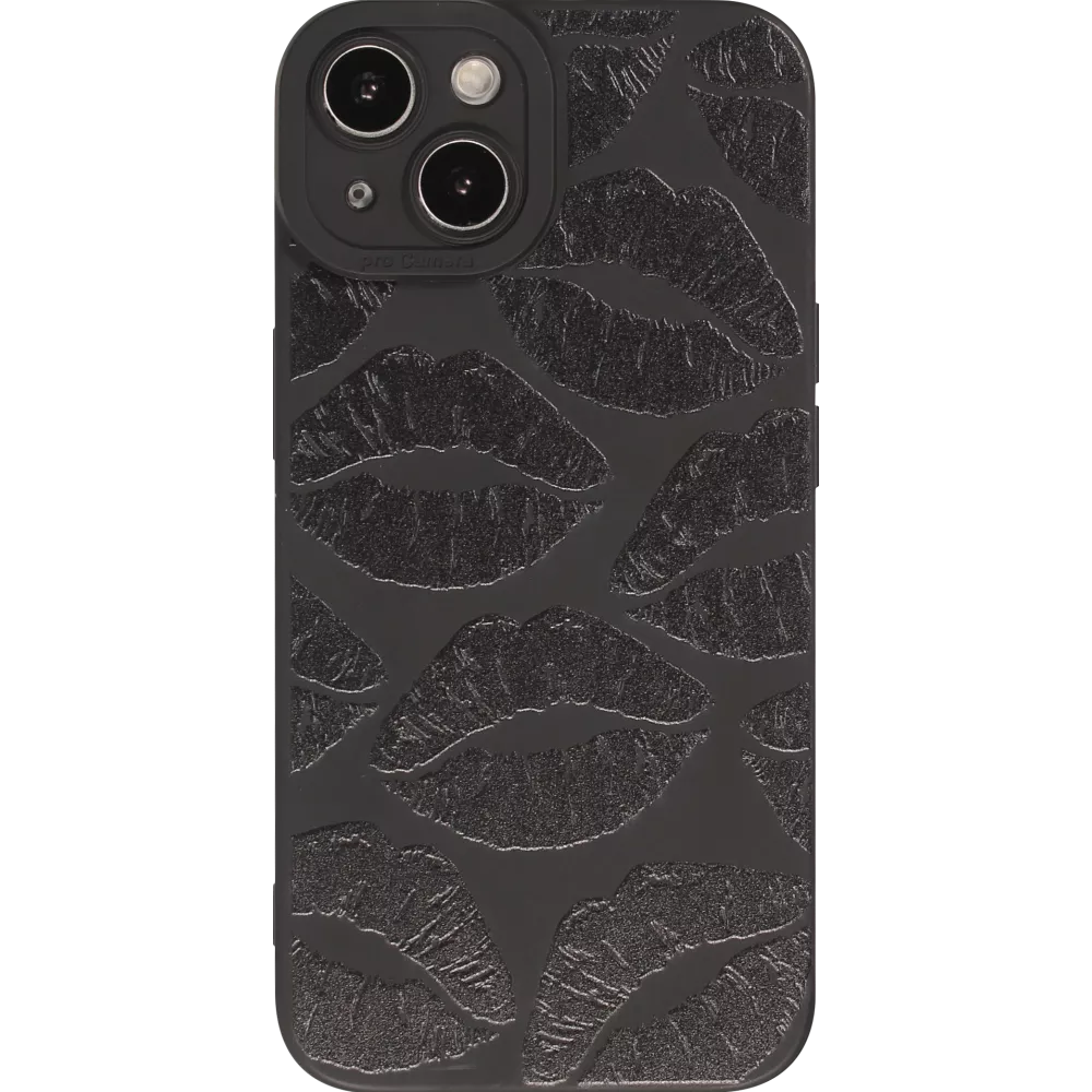 iPhone 14 Case Hülle - Weiches Silikongel mit Kameraschutz - Many kisses - Schwarz