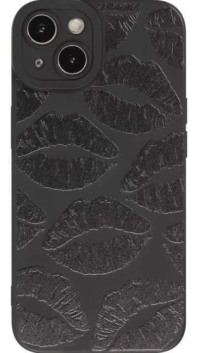 Coque iPhone 14 - Gel silicone souple avec protection caméra - Many kisses - Noir