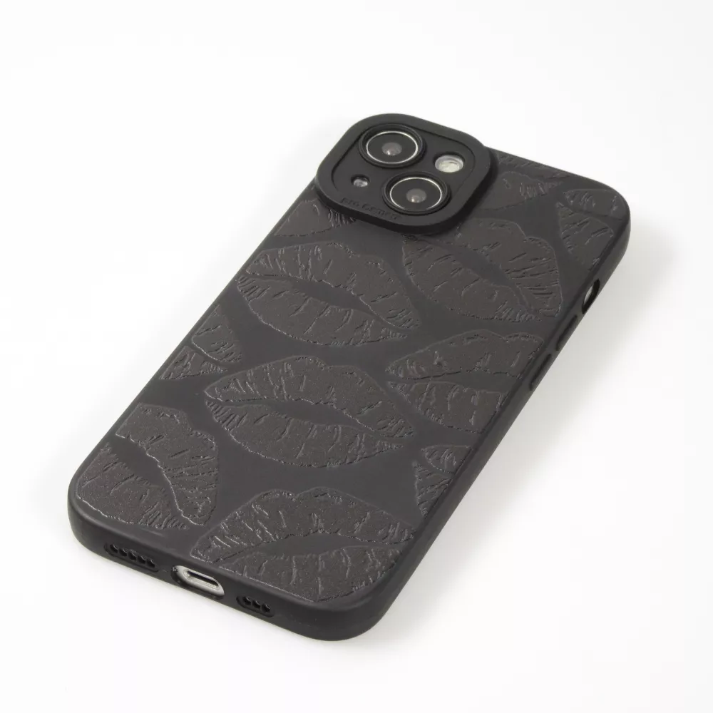 iPhone 14 Case Hülle - Weiches Silikongel mit Kameraschutz - Many kisses - Schwarz