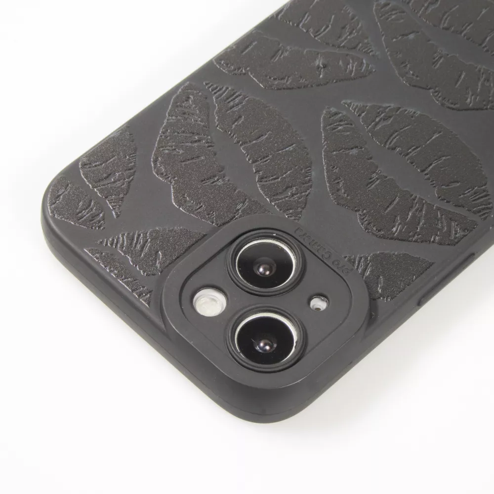 iPhone 14 Case Hülle - Weiches Silikongel mit Kameraschutz - Many kisses - Schwarz