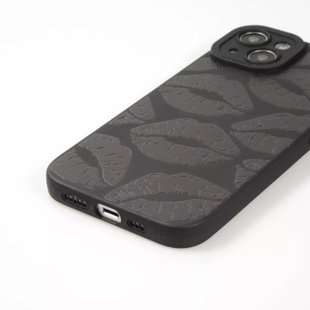 iPhone 14 Case Hülle - Weiches Silikongel mit Kameraschutz - Many kisses - Schwarz