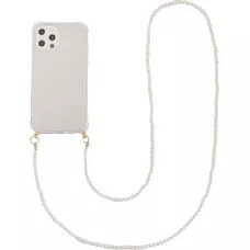 iPhone 14 Pro Max Case Hülle - Gummi transparent mit weisser integrierter Perlenkette