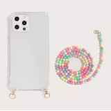 iPhone 14 Pro Max Case Hülle - Gummi transparent mit weisser integrierter Perlenkette