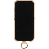 Coque iPhone 14 - Premium cuir v&eacute;ritable de luxe avec lani&egrave;re en cuir r&eacute;glable et amovible + MagSafe - Beige