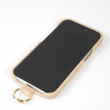 Coque iPhone 14 - Premium cuir v&eacute;ritable de luxe avec lani&egrave;re en cuir r&eacute;glable et amovible + MagSafe - Beige