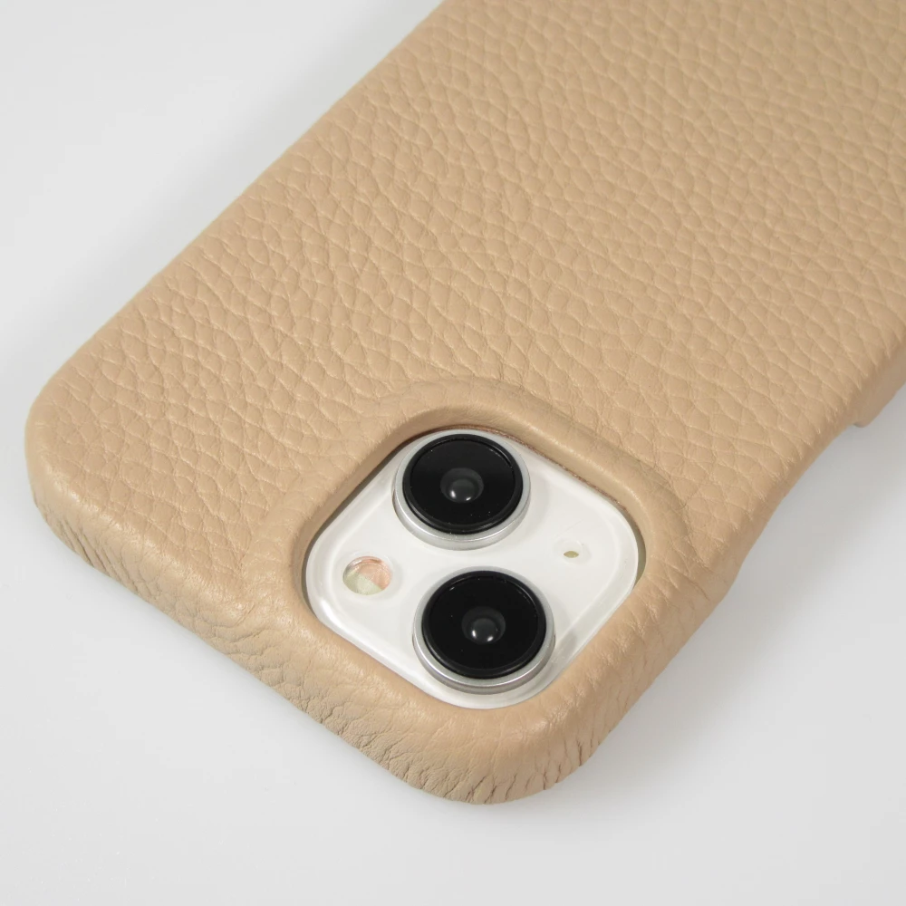 Coque iPhone 14 - Premium cuir v&eacute;ritable de luxe avec lani&egrave;re en cuir r&eacute;glable et amovible + MagSafe - Beige