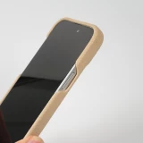 Coque iPhone 14 - Premium cuir v&eacute;ritable de luxe avec lani&egrave;re en cuir r&eacute;glable et amovible + MagSafe - Beige