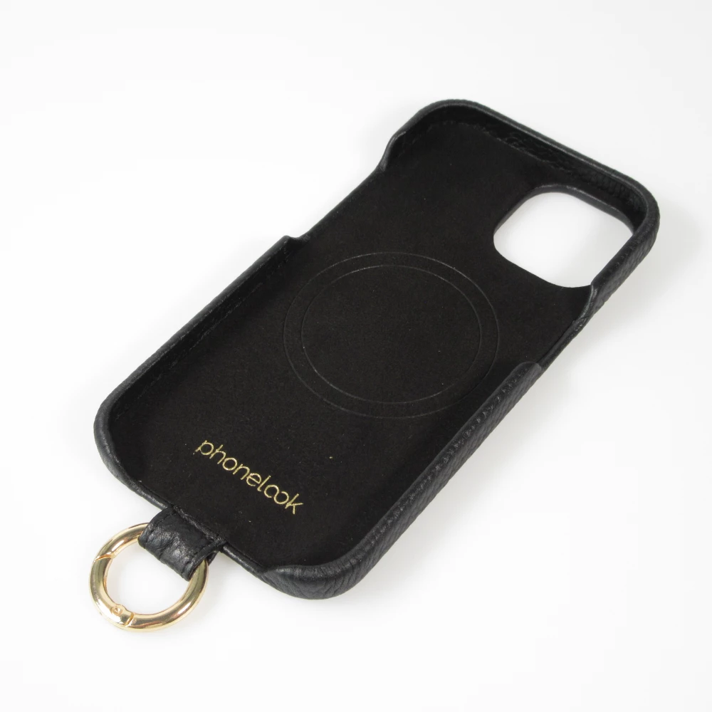 Coque iPhone 14 - Premium cuir v&eacute;ritable de luxe avec lani&egrave;re en cuir r&eacute;glable et amovible + MagSafe - Noir