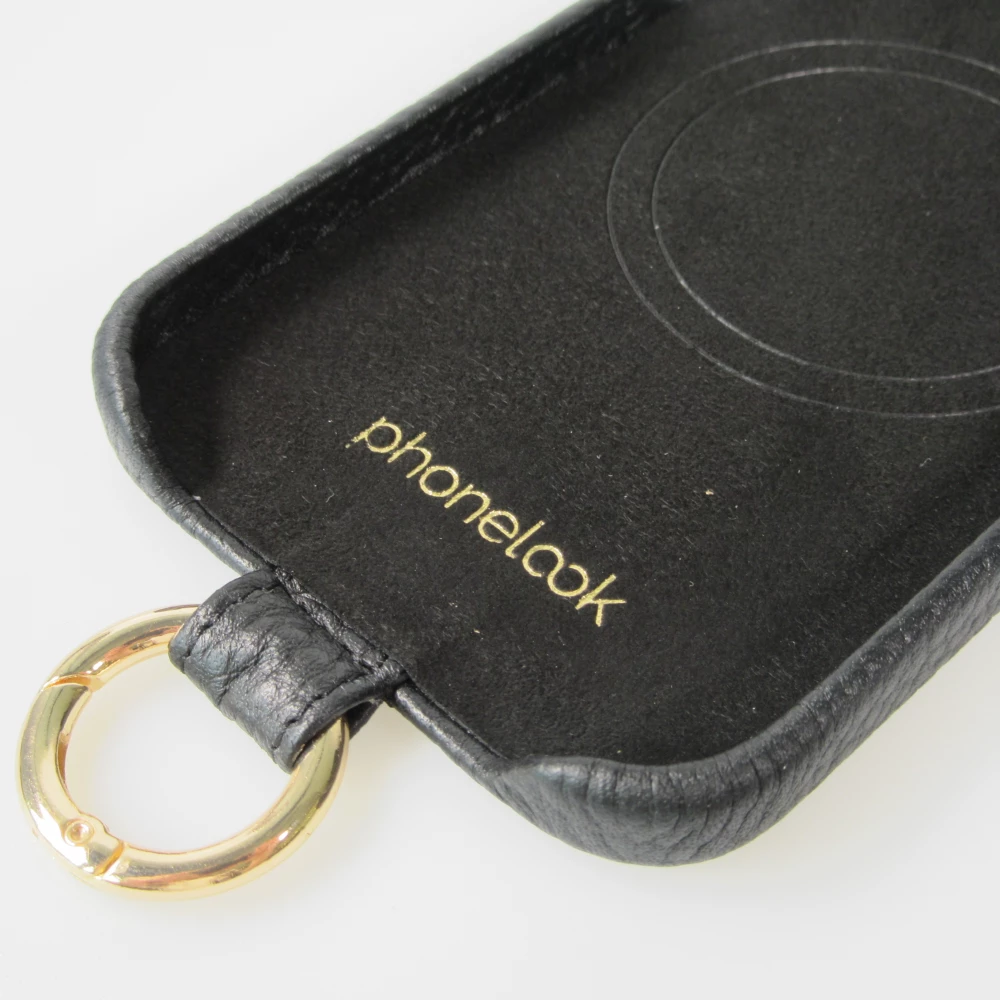 Coque iPhone 14 - Premium cuir v&eacute;ritable de luxe avec lani&egrave;re en cuir r&eacute;glable et amovible + MagSafe - Noir