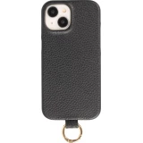 Coque iPhone 14 - Premium cuir v&eacute;ritable de luxe avec lani&egrave;re en cuir r&eacute;glable et amovible + MagSafe - Noir