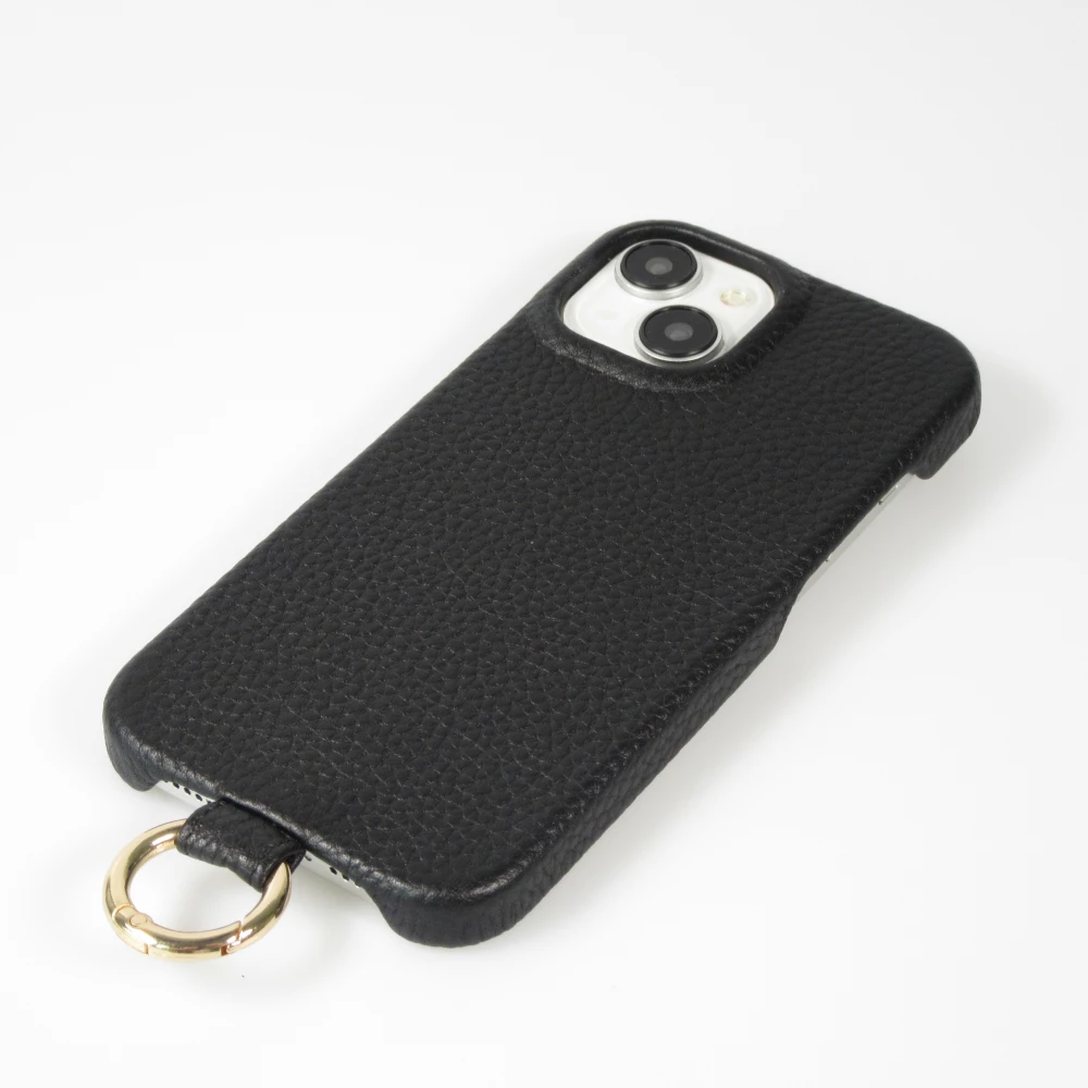 Coque iPhone 14 - Premium cuir v&eacute;ritable de luxe avec lani&egrave;re en cuir r&eacute;glable et amovible + MagSafe - Noir