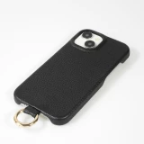 Coque iPhone 14 - Premium cuir v&eacute;ritable de luxe avec lani&egrave;re en cuir r&eacute;glable et amovible + MagSafe - Noir