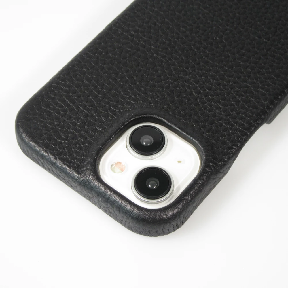 Coque iPhone 14 - Premium cuir v&eacute;ritable de luxe avec lani&egrave;re en cuir r&eacute;glable et amovible + MagSafe - Noir