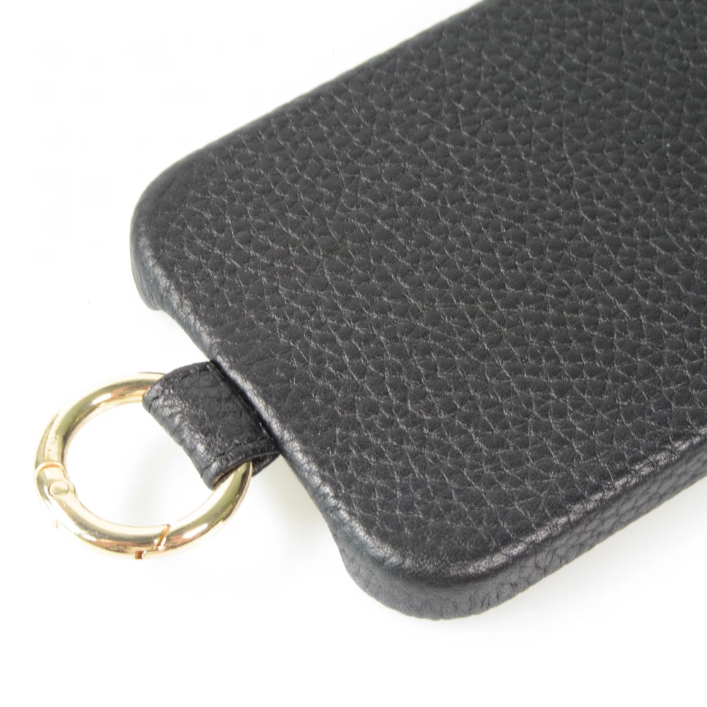 Coque iPhone 14 - Premium cuir v&eacute;ritable de luxe avec lani&egrave;re en cuir r&eacute;glable et amovible + MagSafe - Noir