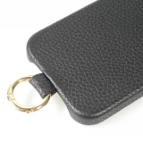 Coque iPhone 14 - Premium cuir v&eacute;ritable de luxe avec lani&egrave;re en cuir r&eacute;glable et amovible + MagSafe - Noir
