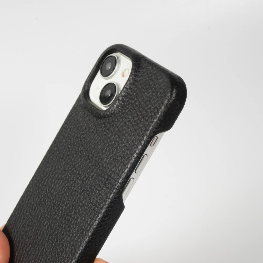 Coque iPhone 14 - Premium cuir v&eacute;ritable de luxe avec lani&egrave;re en cuir r&eacute;glable et amovible + MagSafe - Noir