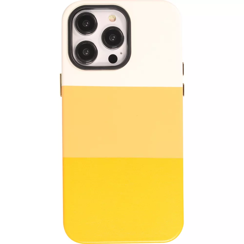 iPhone 14 Pro Case Hülle - Stylisches tricolor Cover mit Leder-Look - Orange