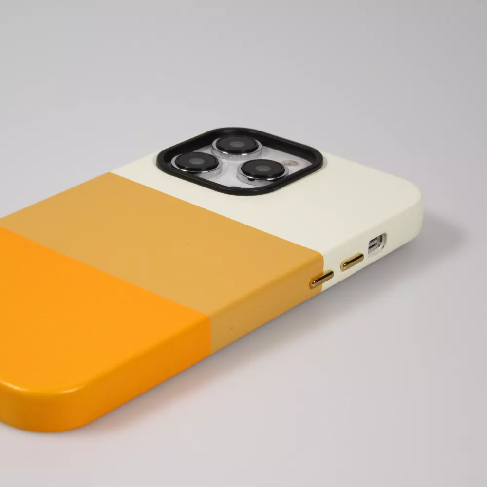 iPhone 14 Pro Case Hülle - Stylisches tricolor Cover mit Leder-Look - Orange