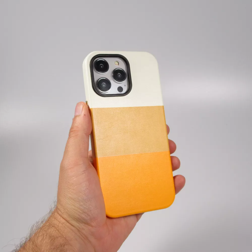 iPhone 14 Pro Case Hülle - Stylisches tricolor Cover mit Leder-Look - Orange