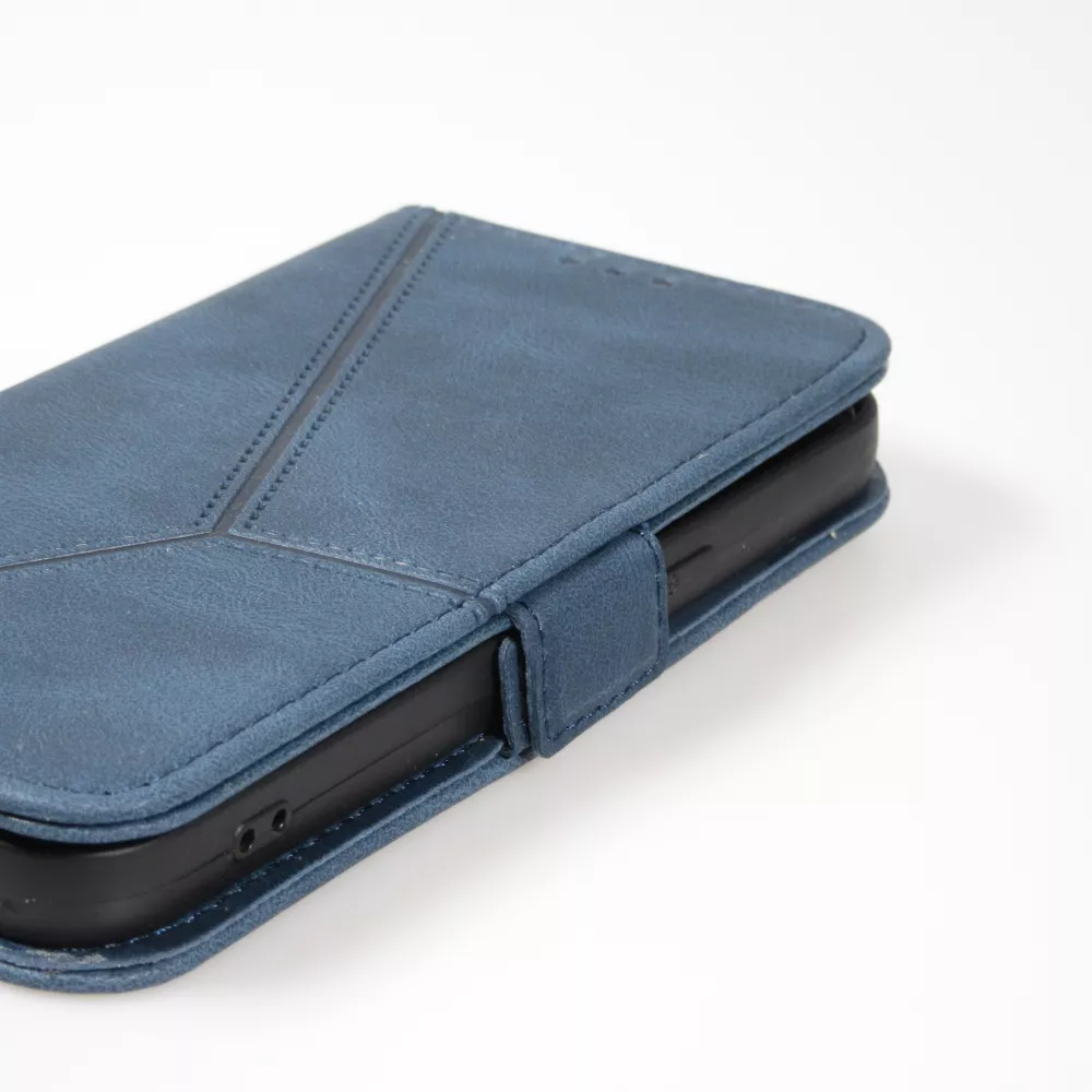 iPhone 14 Pro Max Case Hülle - Flip Geometrisch - Blau komplett