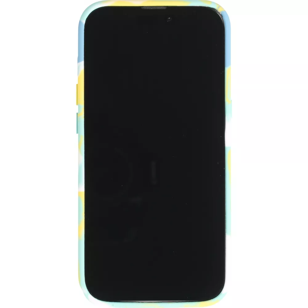 Coque iPhone 14 Pro Max - Gel Soft touch lisse Stripes bleu/jaune