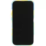 Coque iPhone 14 Pro Max - Gel Soft touch lisse Stripes bleu/jaune