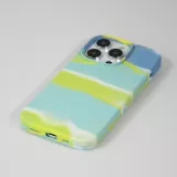 Coque iPhone 14 Pro Max - Gel Soft touch lisse Stripes bleu/jaune