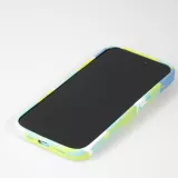 Coque iPhone 14 Pro Max - Gel Soft touch lisse Stripes bleu/jaune