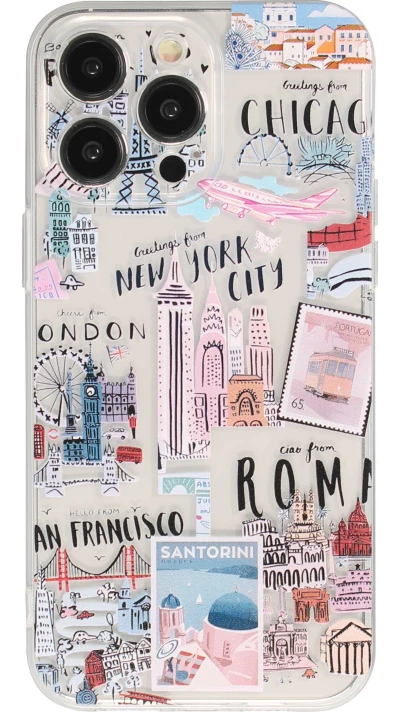 iPhone 14 Pro Case Hülle - Silikon Gummi Städte der Welt - Transparent