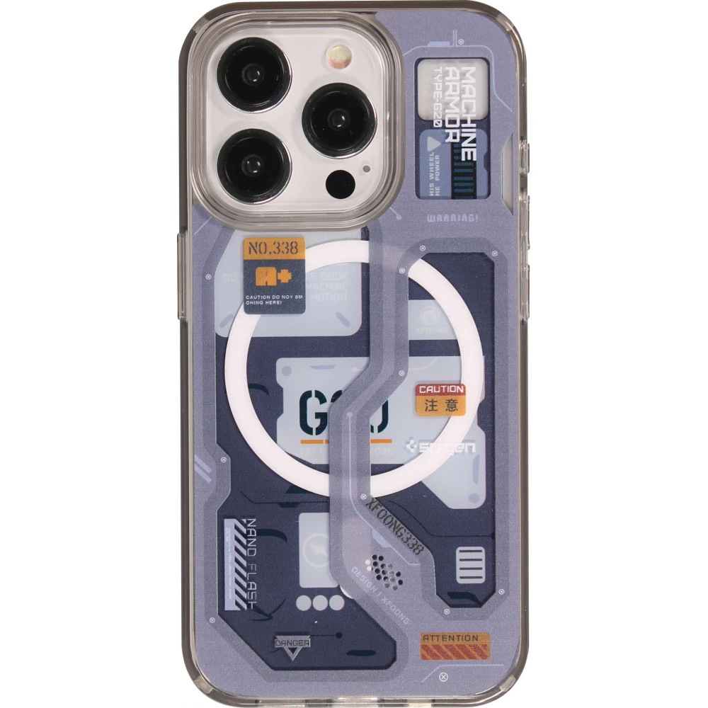 Coque iPhone 14 Pro Max - Gel silicone Machine Armor Type-G20 MagSafe - Bleu foncé