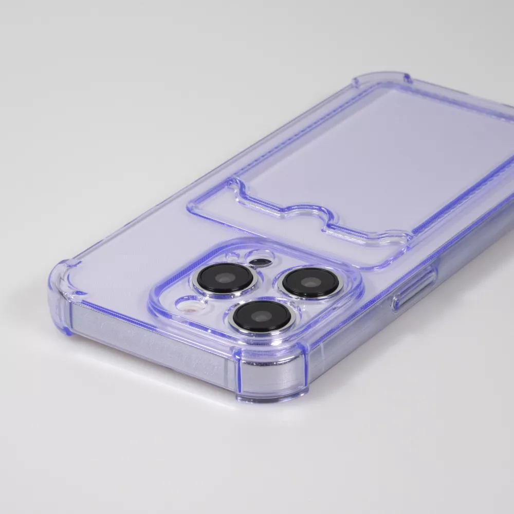Coque iPhone 14 Pro Max - Gel silicone bumper super flexible avec porte-carte transparent - Violet