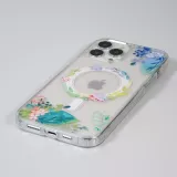iPhone 16 Pro Case Hülle - Gummi Silikon steif mit MagSafe Frühlings Blumen - Transparent