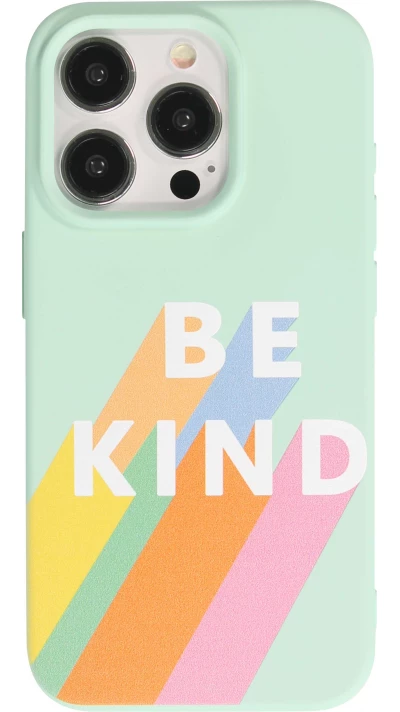 Coque iPhone 15 Pro - Gel silicone souple - Be Kind - Vert menthe