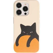 Coque iPhone 14 Pro - Gel silicone souple - Relaxed Cat - Beige