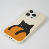 Coque iPhone 14 Pro - Gel silicone souple - Relaxed Cat - Beige