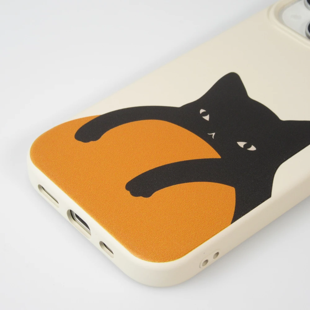 Coque iPhone 14 Pro - Gel silicone souple - Relaxed Cat - Beige