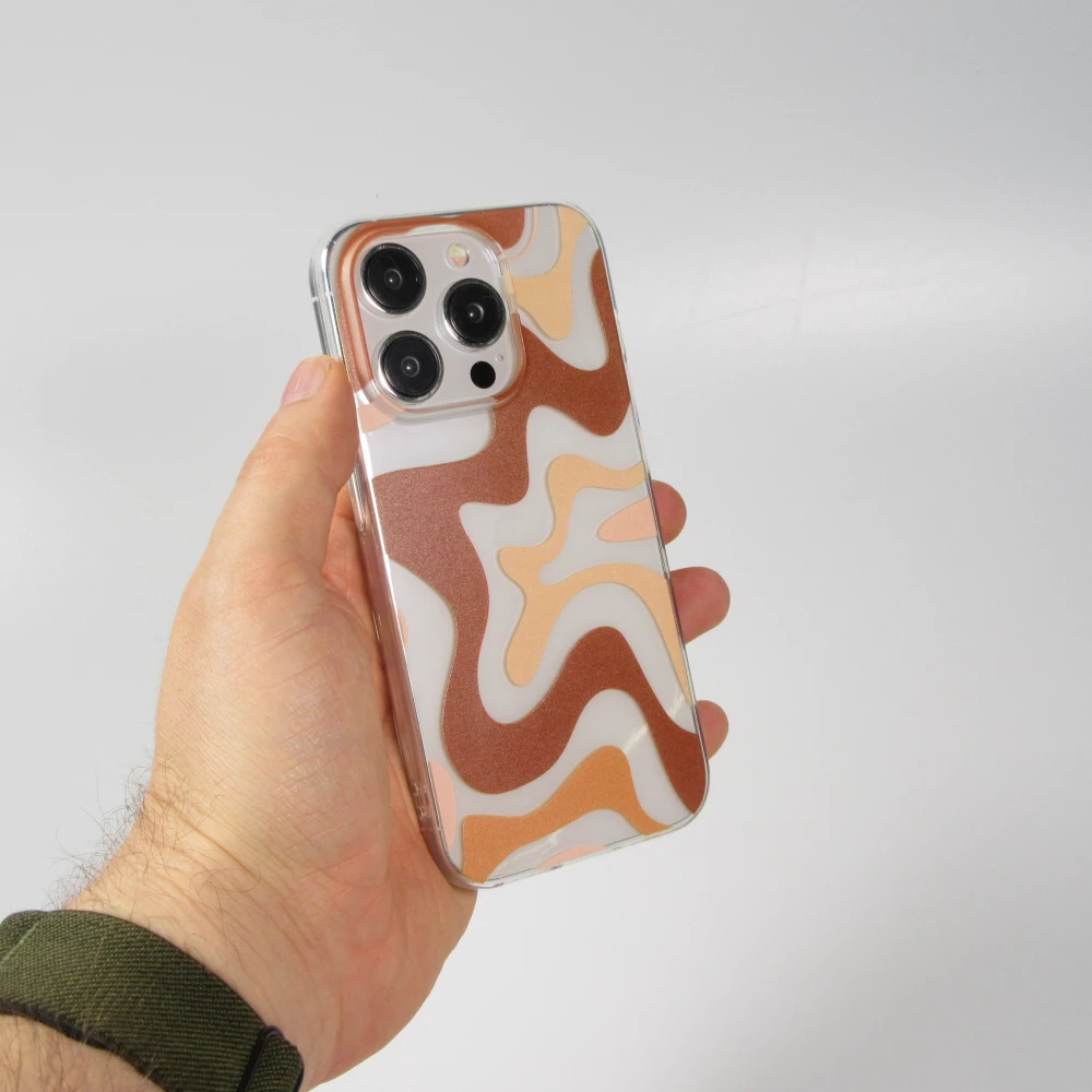 Coque iPhone 14 Pro - Gel silicone vagues color&eacute;es - Caf&eacute; Mocha