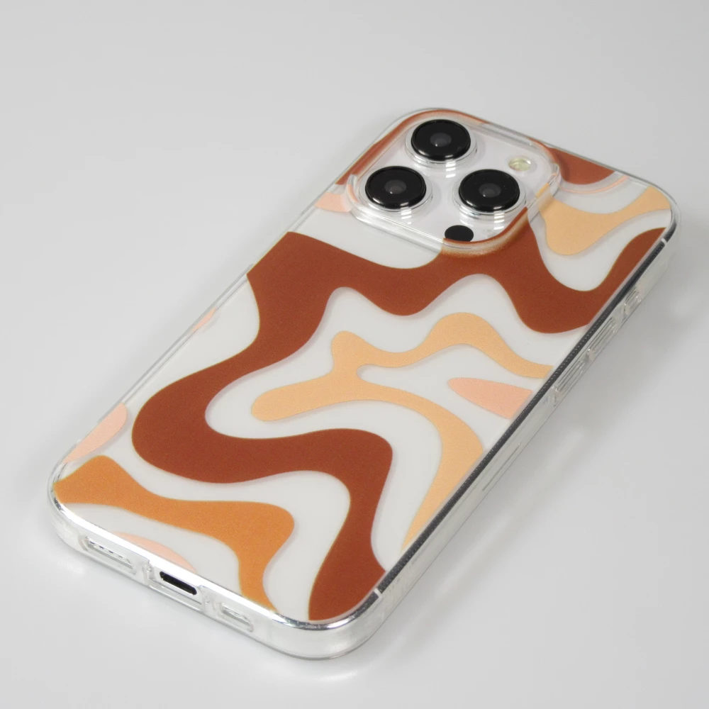Coque iPhone 14 Pro - Gel silicone vagues color&eacute;es - Caf&eacute; Mocha