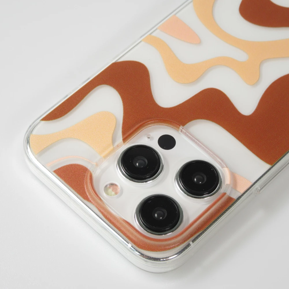 Coque iPhone 14 Pro - Gel silicone vagues color&eacute;es - Caf&eacute; Mocha