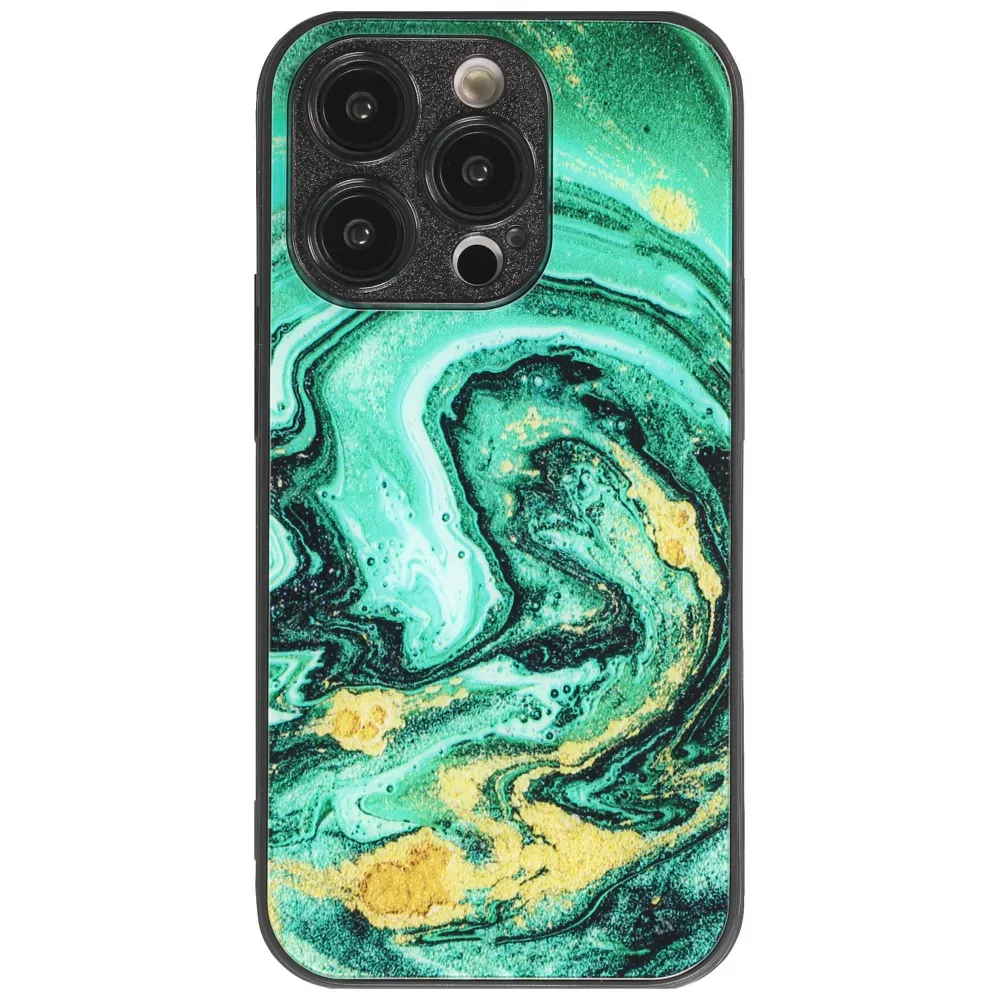 Coque iPhone 13 Pro Max - Glass marbre avec bord en silicone - Vert