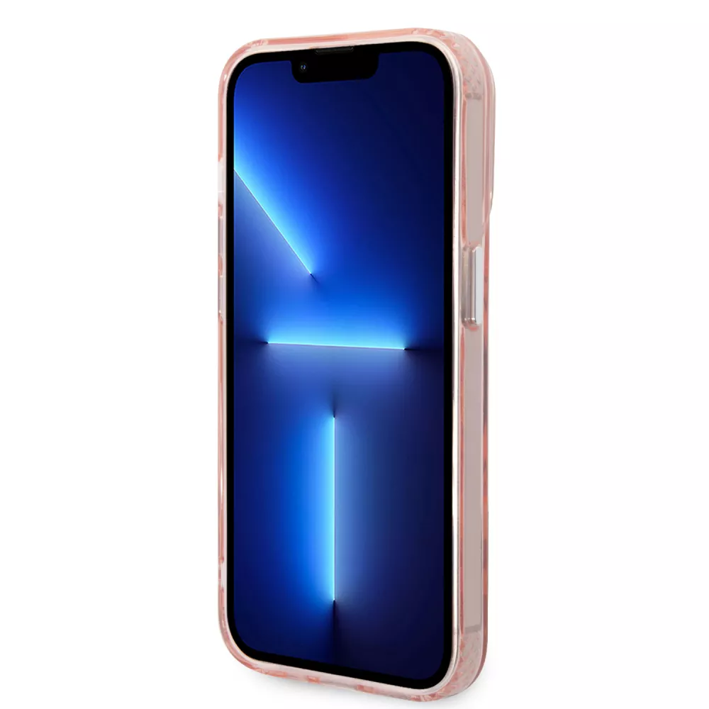 Coque iPhone 14 Pro - Karl Lagerfeld et Choupette duo gel rigide avec MagSafe argenté - Rose